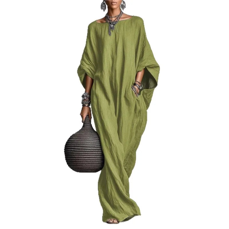 Women's Long Sleeve Maxi Dress - Casual Loose Fit Round Neck for Spring/Summer