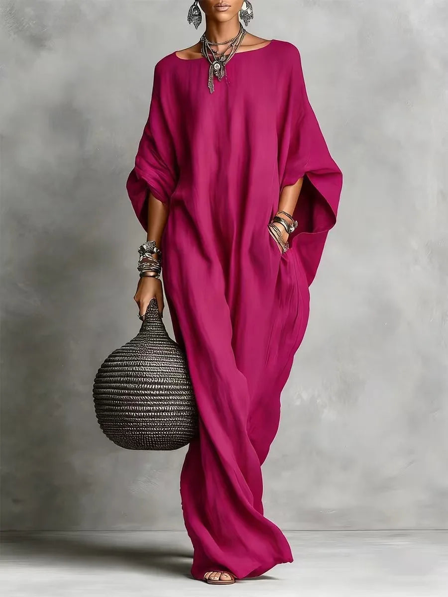 Women's Long Sleeve Maxi Dress - Casual Loose Fit Round Neck for Spring/Summer