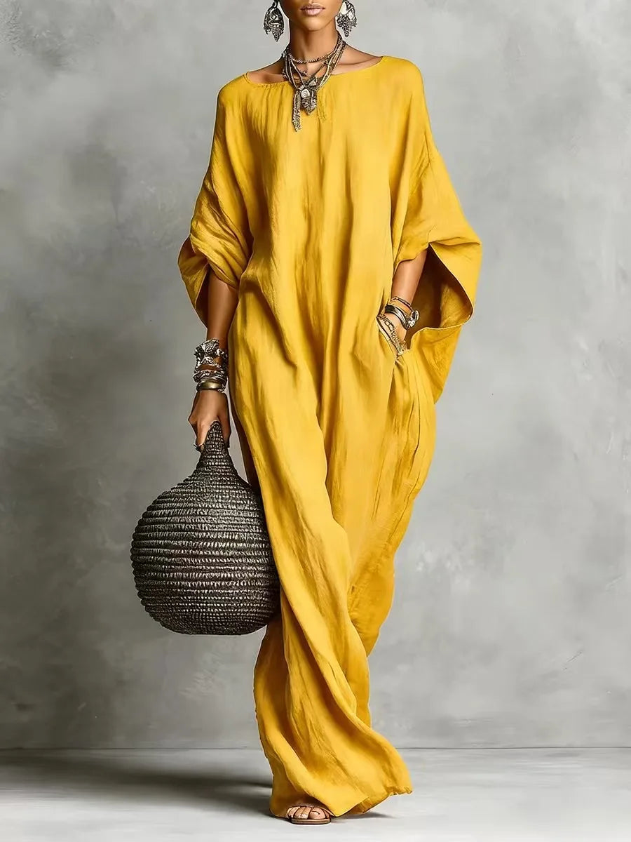 Women's Long Sleeve Maxi Dress - Casual Loose Fit Round Neck for Spring/Summer