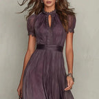 Vintage Lace A-Line Maxi Dress for Women - O Neck, High Waist, Short Sleeve, Summer Party