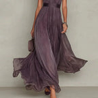 Vintage Lace A-Line Maxi Dress for Women - O Neck, High Waist, Short Sleeve, Summer Party