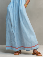 Striped Maxi Dress with Red Trim - Women's Spaghetti Strap Casual Wear