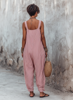 Striped Sleeveless Jumpsuit for Women | Loose-Fit Square Neck | Casual Wear