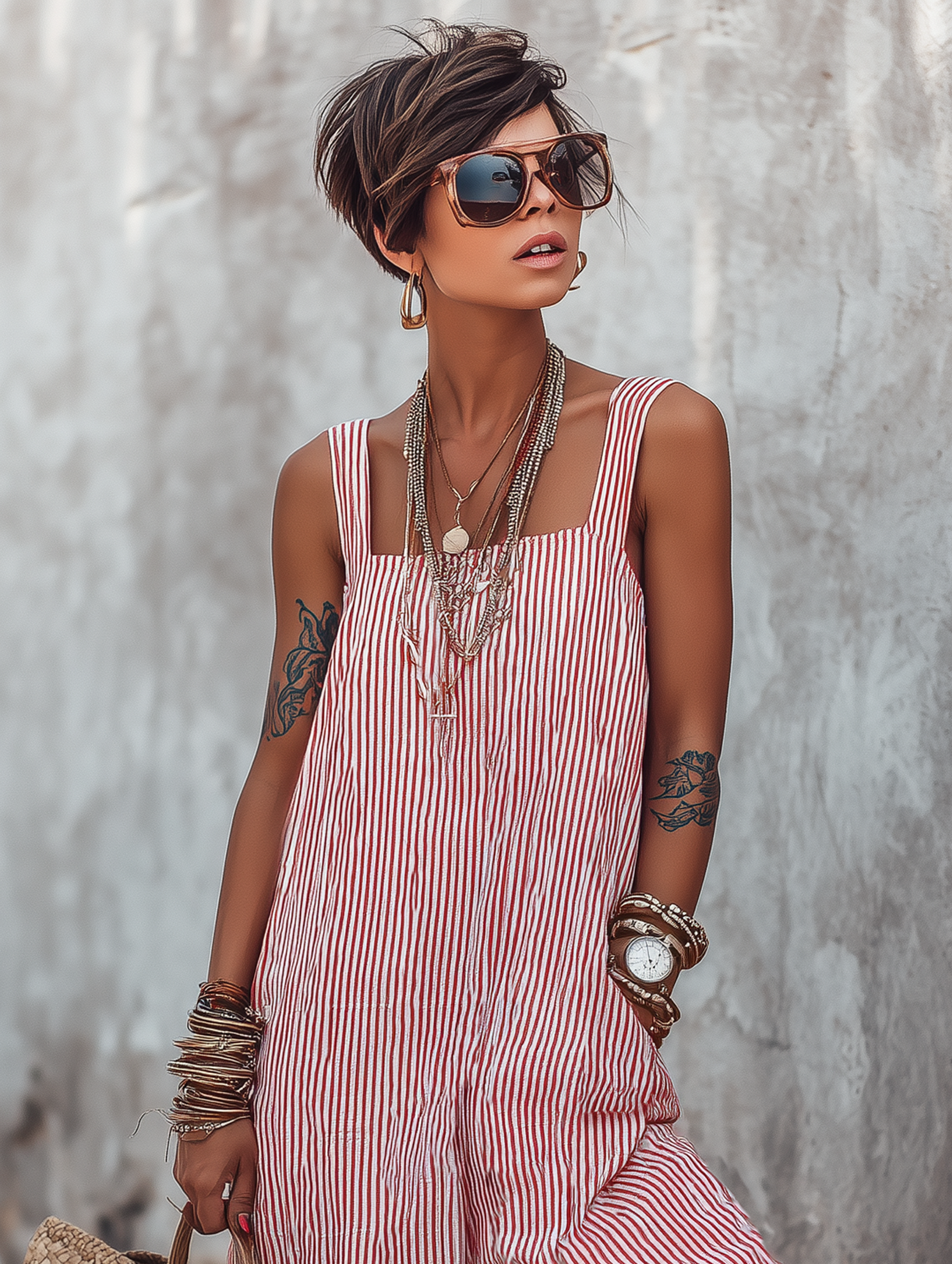 Striped Sleeveless Jumpsuit for Women | Loose-Fit Square Neck | Casual Wear