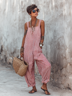 Striped Sleeveless Jumpsuit for Women | Loose-Fit Square Neck | Casual Wear