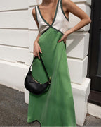V-Neck Colorblock Midi Dress - Elegant Casual Evening Wear for Women