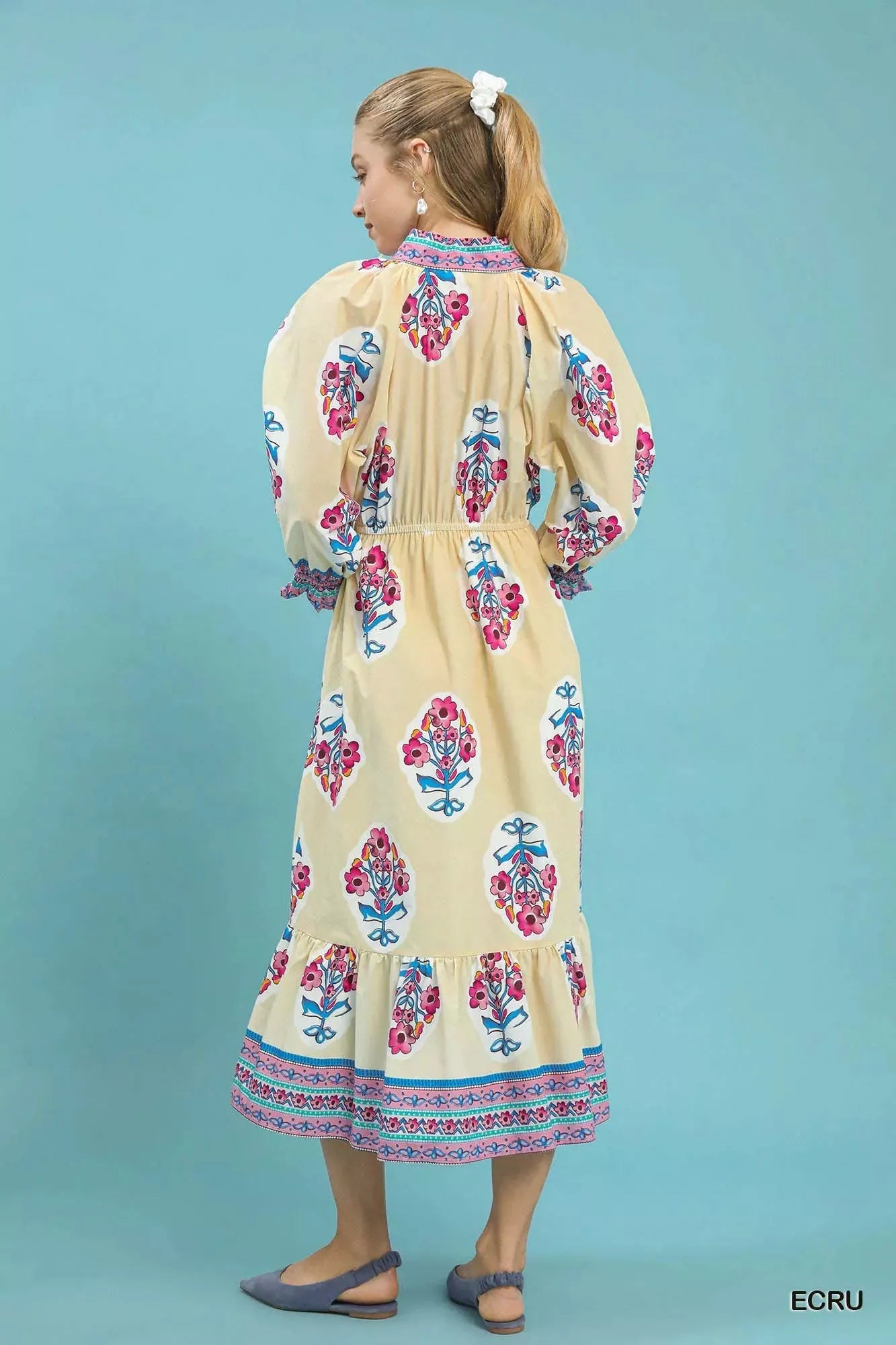 Umgee Flower Patch Border Print Midi Dress