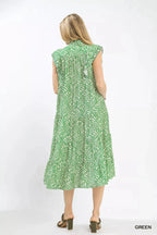 Umgee Leaf Print Tiered Midi Dress with Ruffle Detail