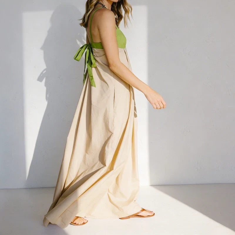 Sleeveless Flowy Maxi Dress for Women - Contrast Color Summer Beach Sundress