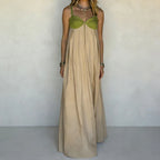Sleeveless Flowy Maxi Dress for Women - Contrast Color Summer Beach Sundress
