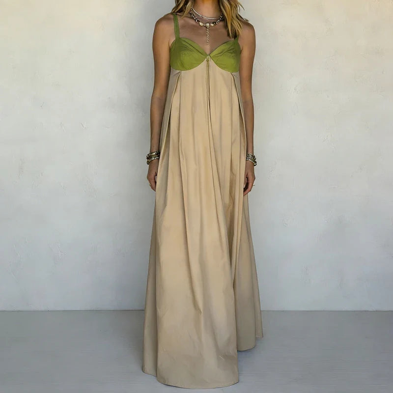 Sleeveless Flowy Maxi Dress for Women - Contrast Color Summer Beach Sundress