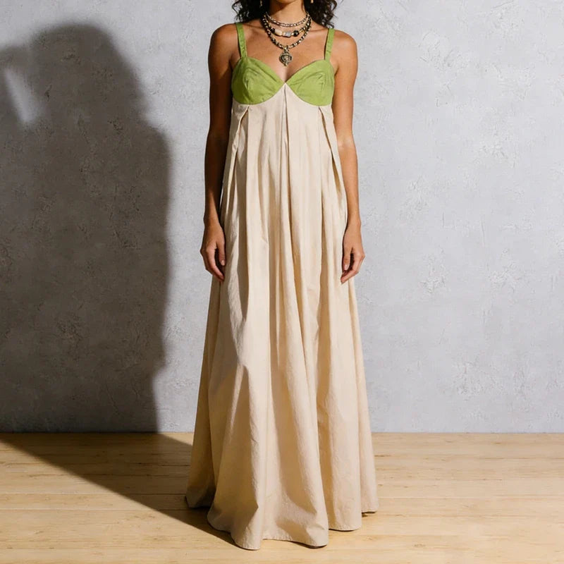 Sleeveless Flowy Maxi Dress for Women - Contrast Color Summer Beach Sundress