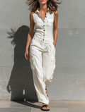 Cotton Blend Sleeveless Jumpsuit for Women – Tailored Minimalist Design