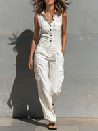 Cotton Blend Sleeveless Jumpsuit for Women – Tailored Minimalist Design