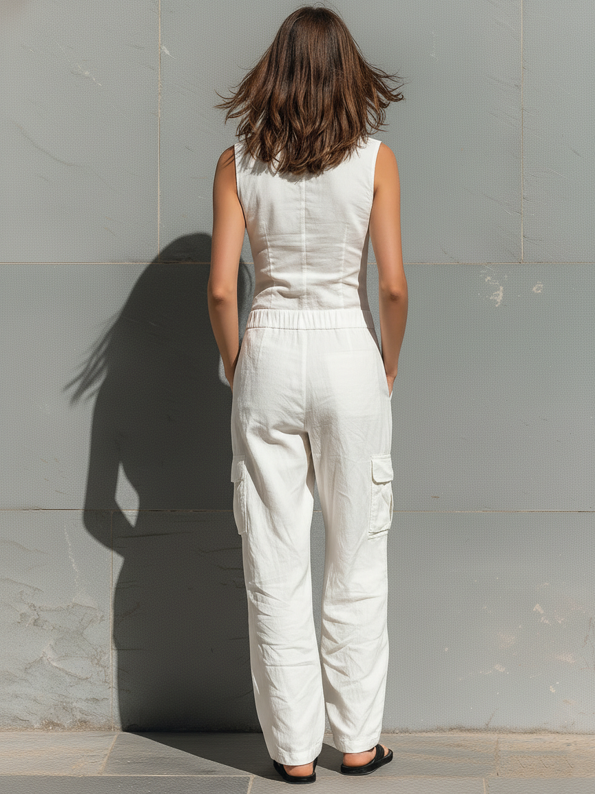Cotton Blend Sleeveless Jumpsuit for Women – Tailored Minimalist Design
