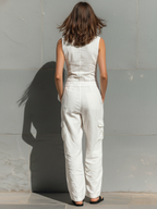 Cotton Blend Sleeveless Jumpsuit for Women – Tailored Minimalist Design