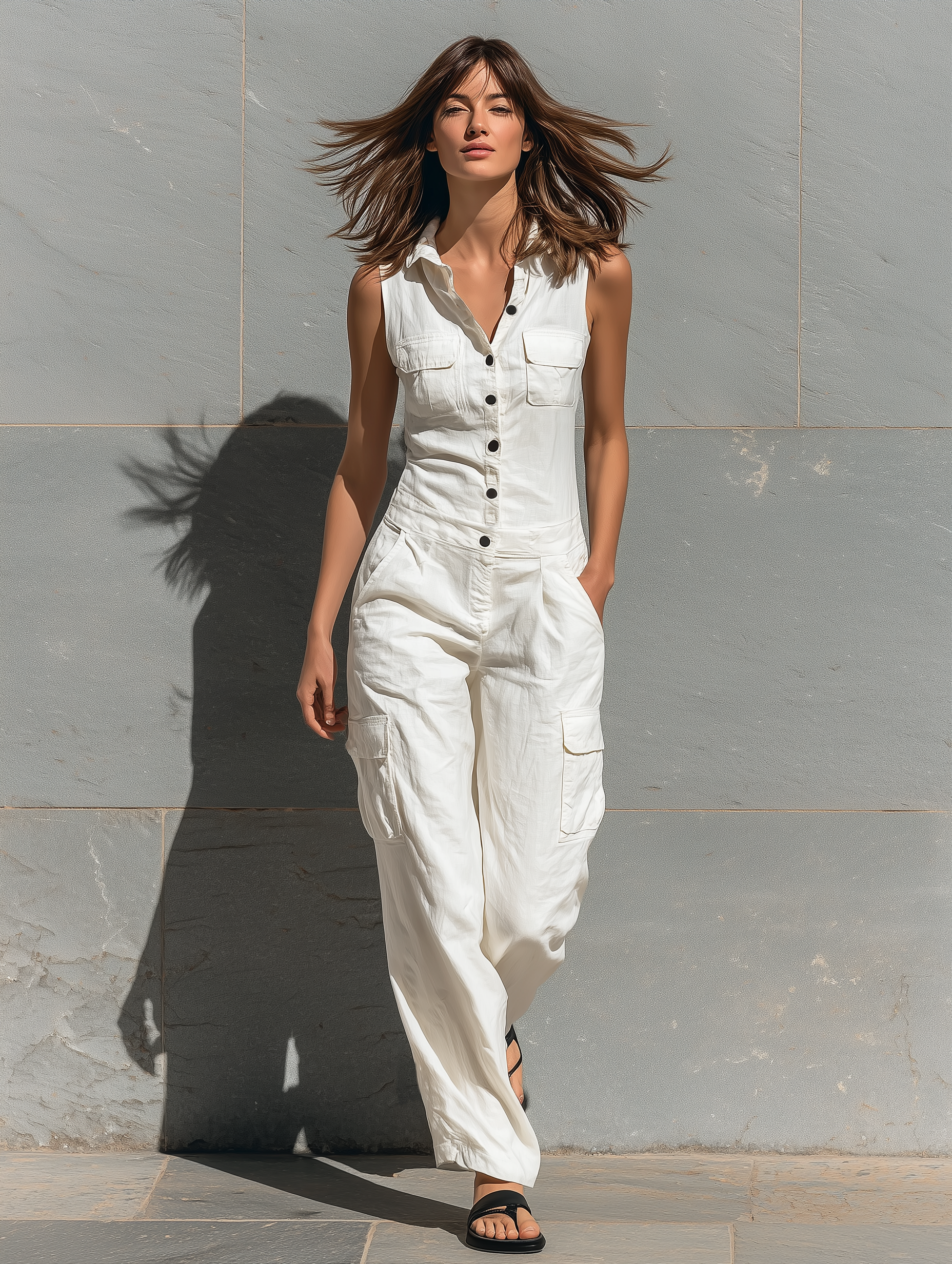Cotton Blend Sleeveless Jumpsuit for Women – Tailored Minimalist Design