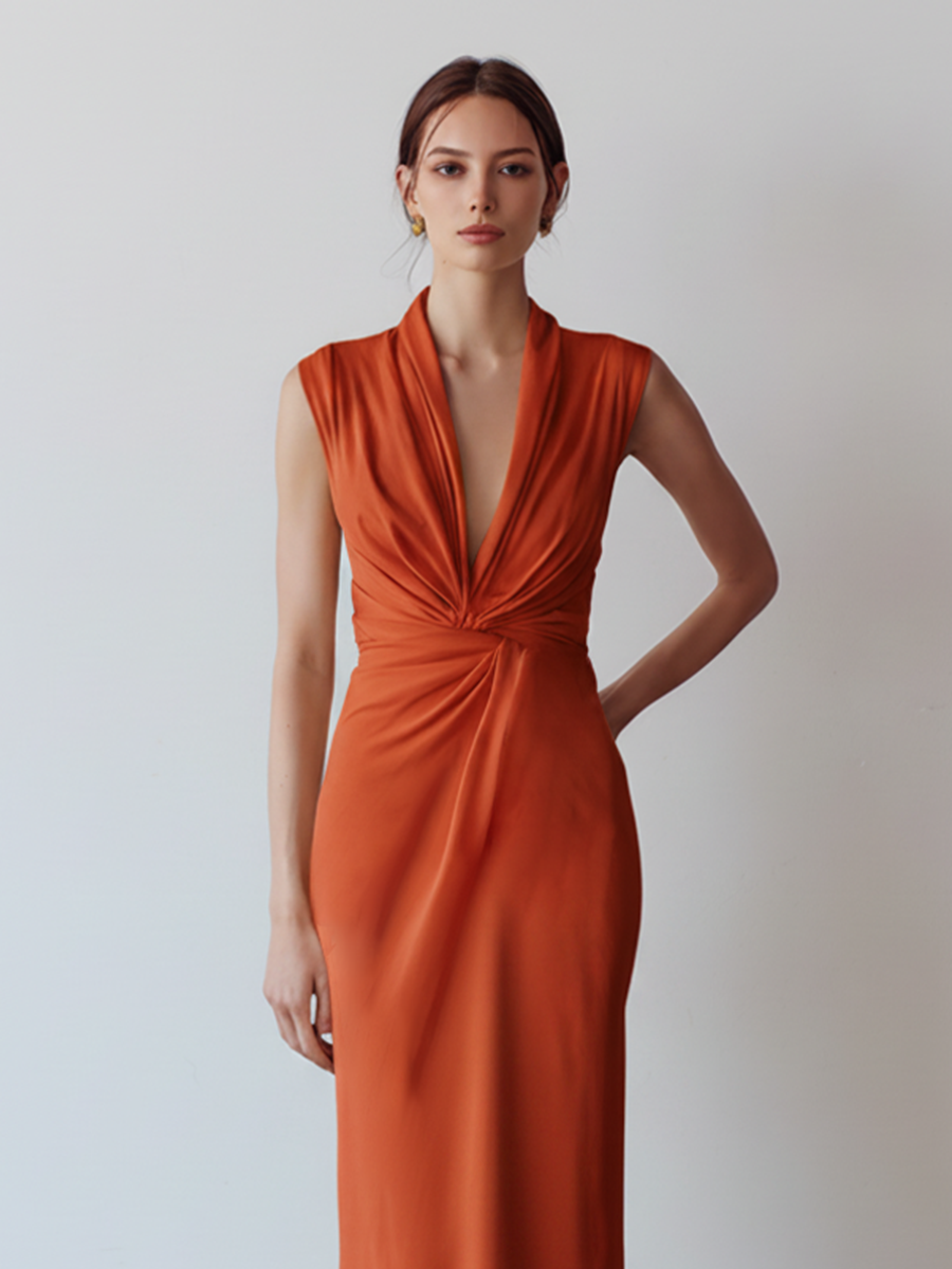 Elegant Pleated Maxi Dress for Women - Sleeveless Slim Fit Occasion Wear