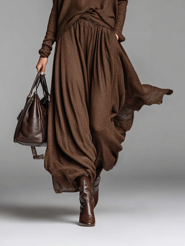 Women's Knitted Sweater and Skirt Set, Round Neck, Casual Fashion Outfit