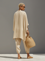 Women's Linen Set - Asymmetric Hem, Minimalist Design for Casual Wear