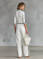 Women's Long-Sleeve Sports Set with Drawstring Pants - Half High Neck, Two-Piece Outfit