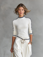 Women's Long-Sleeve Sports Set with Drawstring Pants - Half High Neck, Two-Piece Outfit