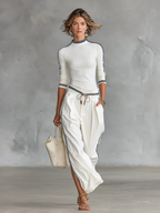 Women's Long-Sleeve Sports Set with Drawstring Pants - Half High Neck, Two-Piece Outfit