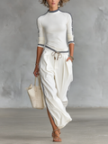 Women's Long-Sleeve Sports Set with Drawstring Pants - Half High Neck, Two-Piece Outfit