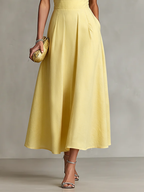 Yellow Linen One-Shoulder Dress with Fitted Waist for Women - Elegant Chic Style