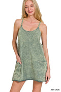 Zenana Acid Washed Mini Dress With Built-in Romper Liner
