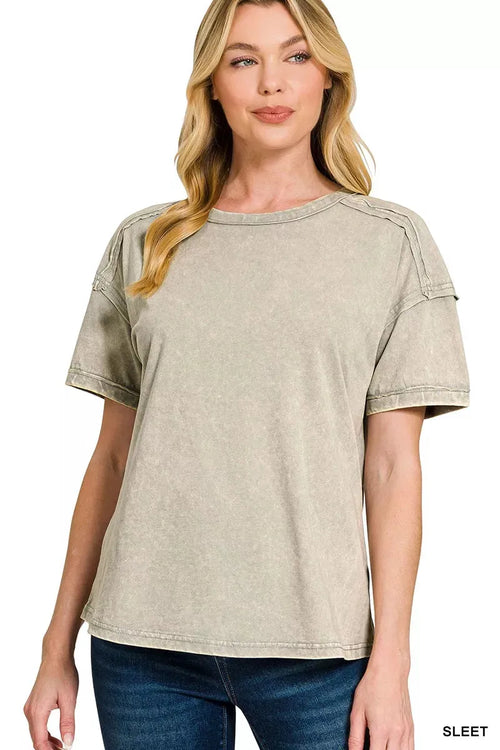 Zenana Acid Washed Round Neck T-shirts