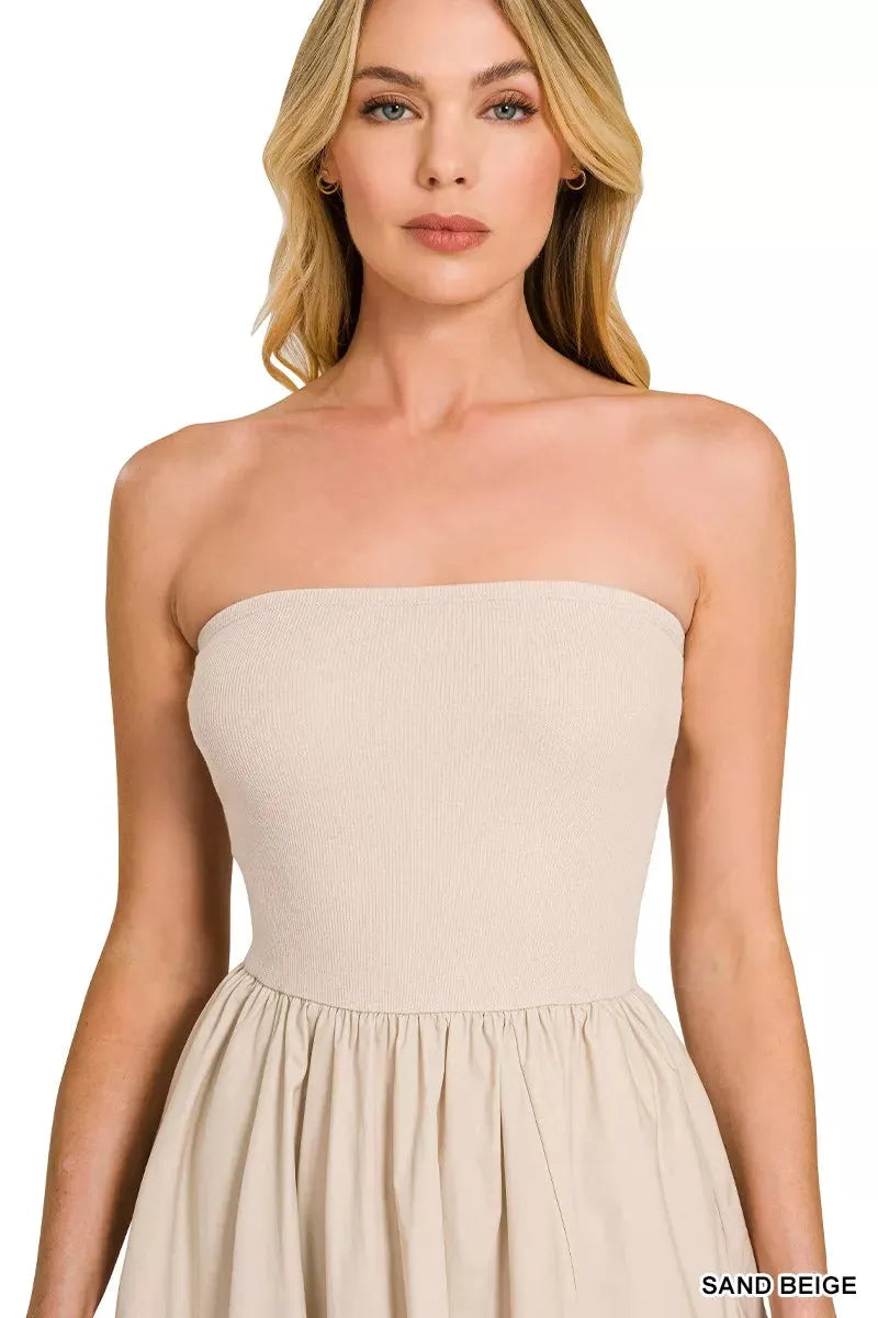 Zenana Combined Knit Tube Top Flare Mini Dress