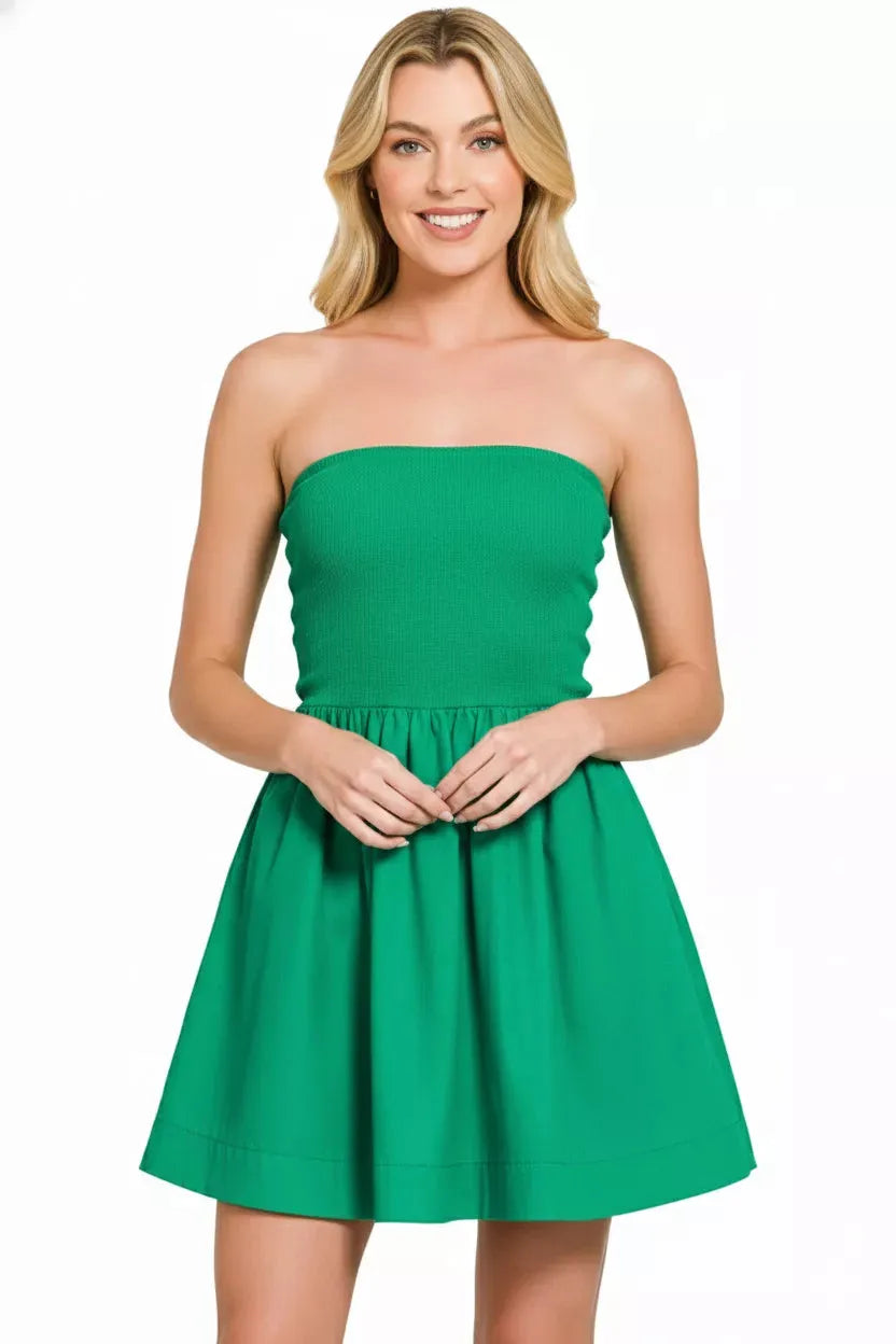 Zenana Combined Knit Tube Top Flare Mini Dress