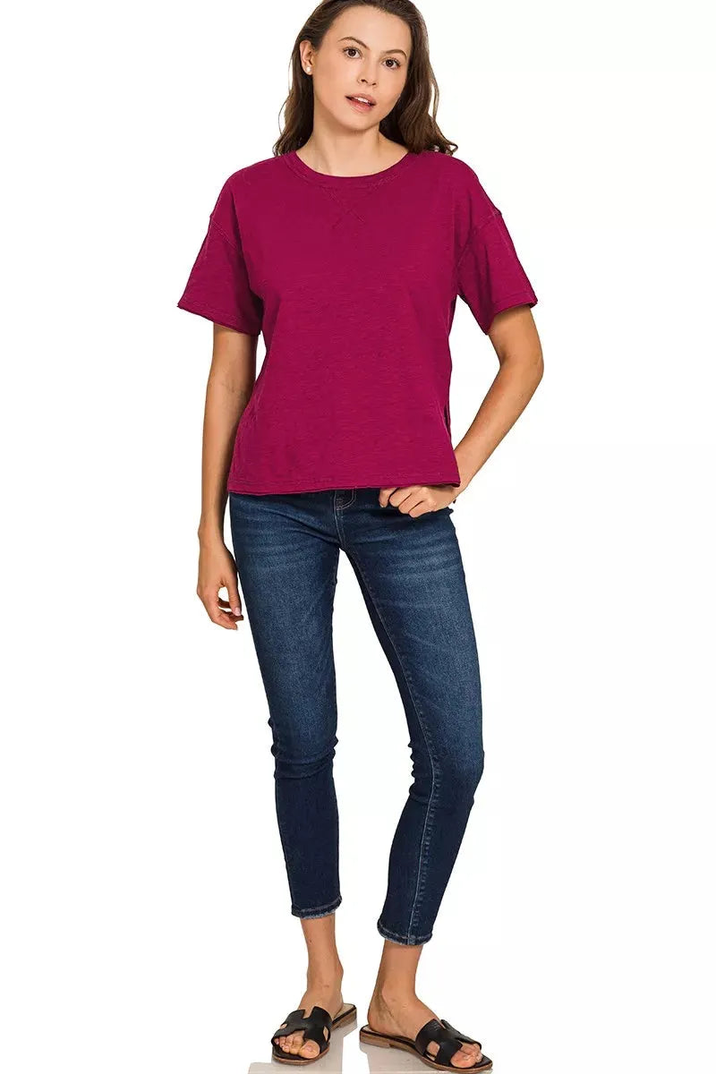 Zenana Cotton Slub Short Sleeve Tee