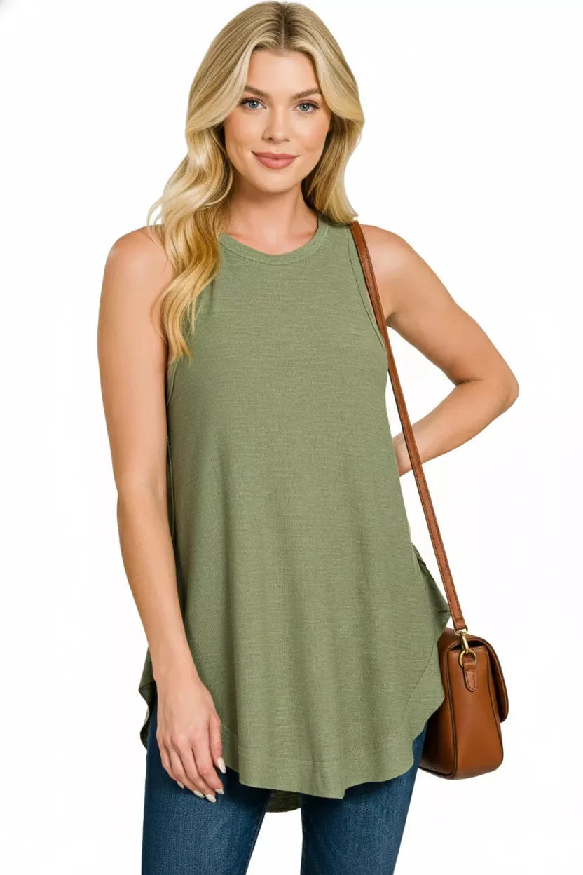 Zenana Curved Hem Slub Tunic Tank