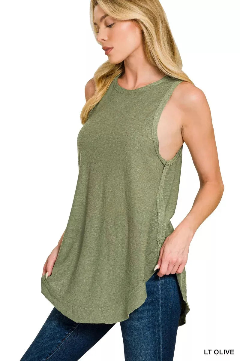 Zenana Curved Hem Slub Tunic Tank