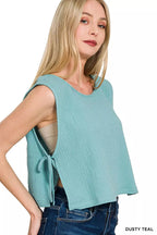 Zenana Double Gauze Side Tie Sleeveless Top
