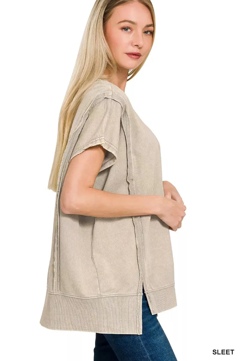 Zenana French Terry Acid Washed Hi-low Top