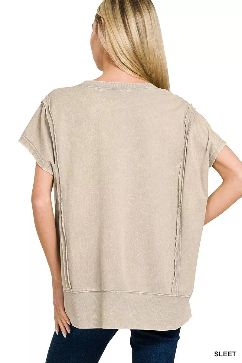 Zenana French Terry Acid Washed Hi-low Top