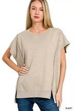 Zenana French Terry Acid Washed Hi-low Top