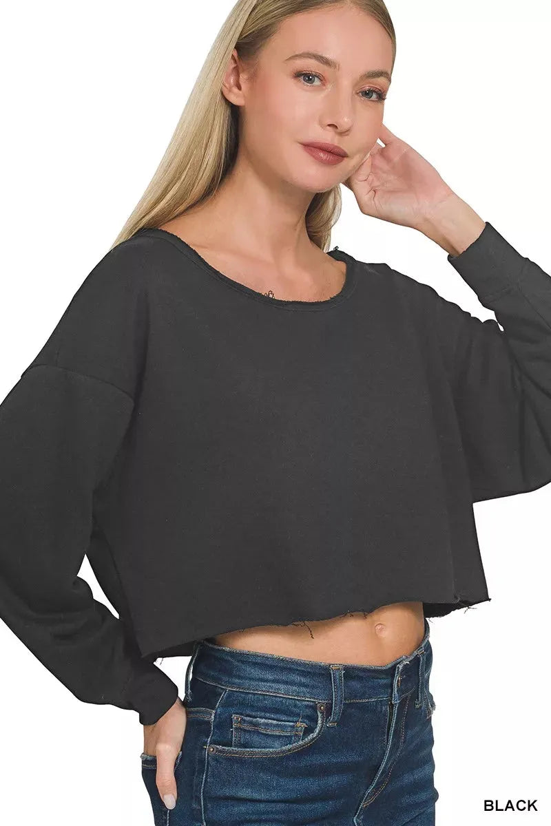 Zenana French Terry Boatneck Crop Top