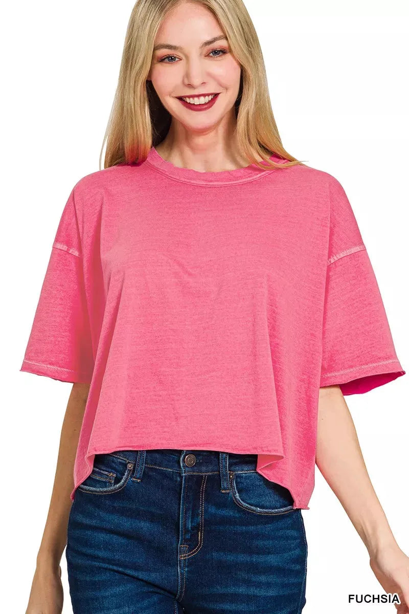 Zenana Pigment Dye & Enzyme Washed Oversized Crop Box Tee