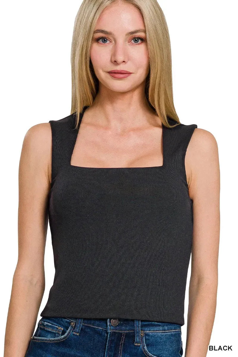 Zenana Ribbed Seamless Double Layered Square Neck Tank