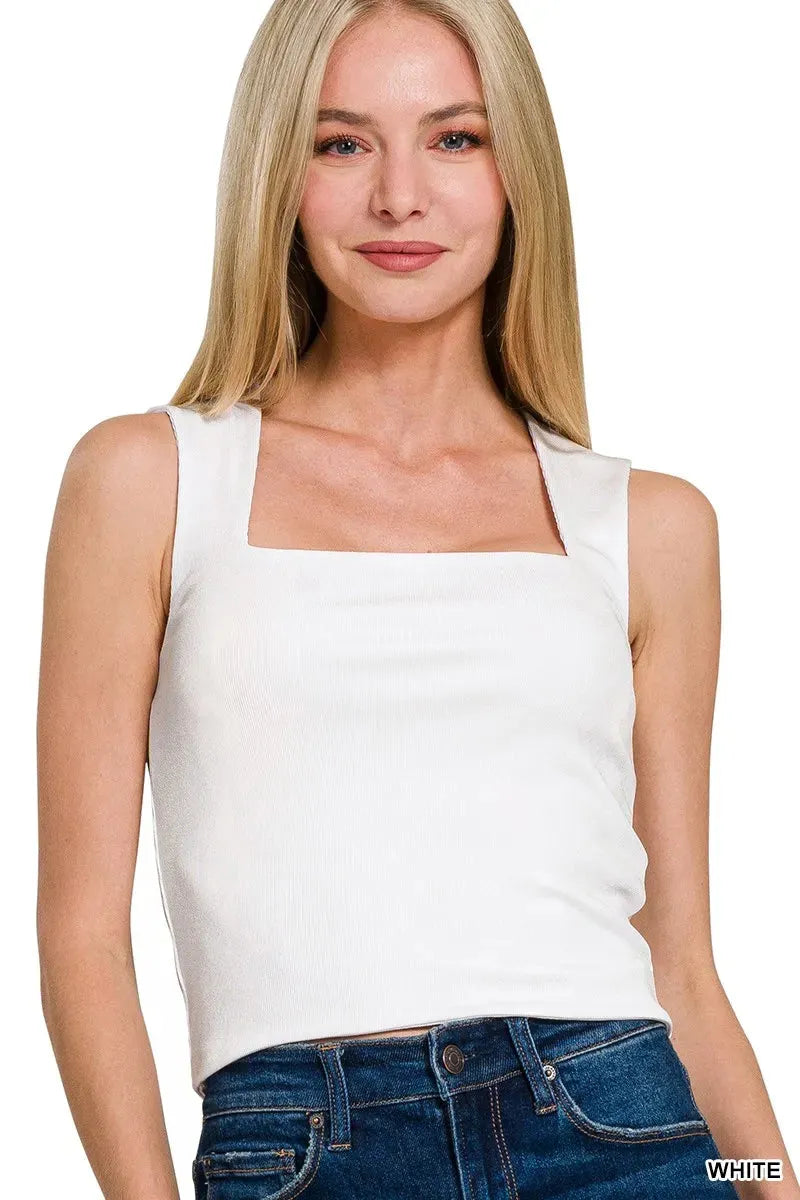 Zenana Ribbed Seamless Double Layered Square Neck Tank