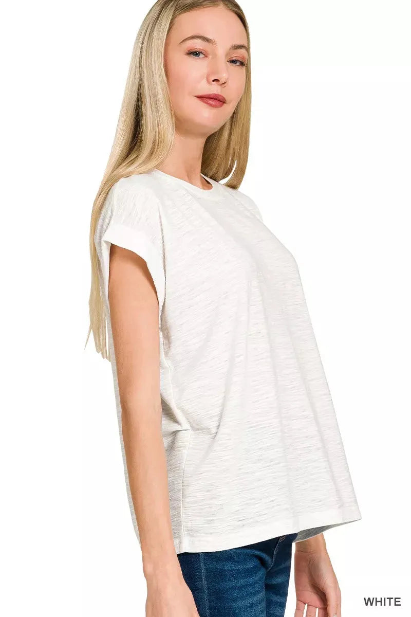 Zenana Slub Cuffed Sleeve Tee