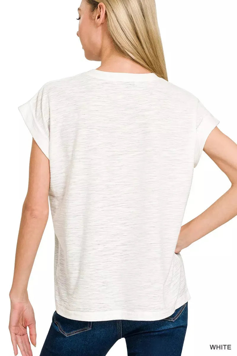 Zenana Slub Cuffed Sleeve Tee