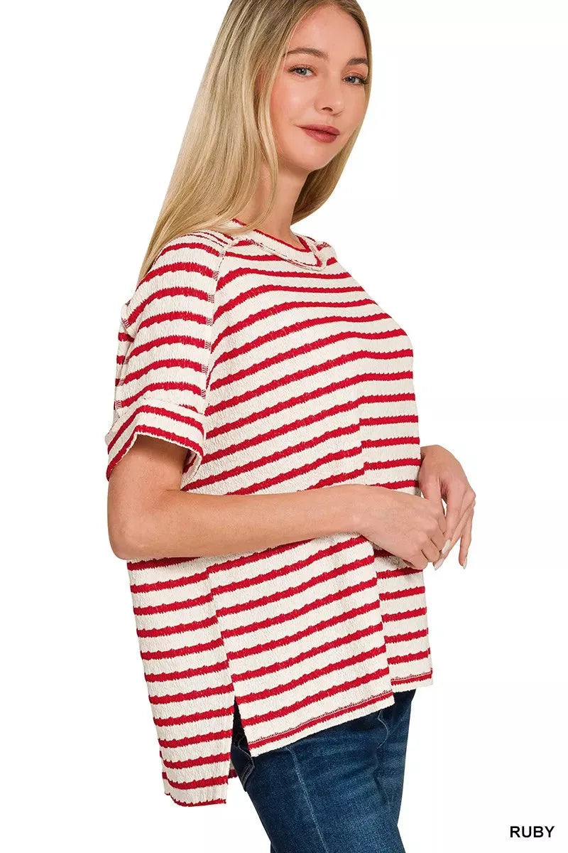 Zenana Stripe Jacquard Round-Meck Tee