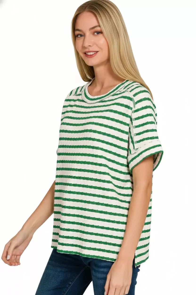 Zenana Stripe Jacquard Round-Meck Tee