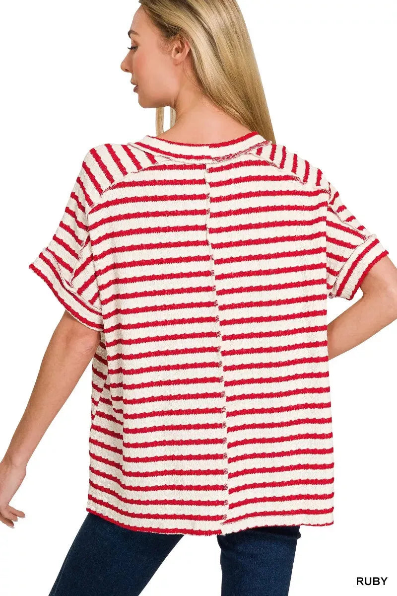 Zenana Stripe Jacquard Round-Meck Tee