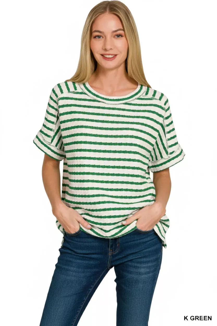 Zenana Stripe Jacquard Round-Meck Tee